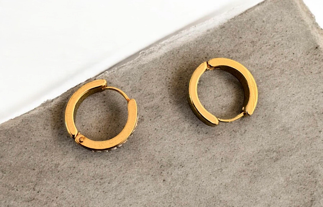 Gold-Tone Hoop Earrings with Rhinestones - photo 3