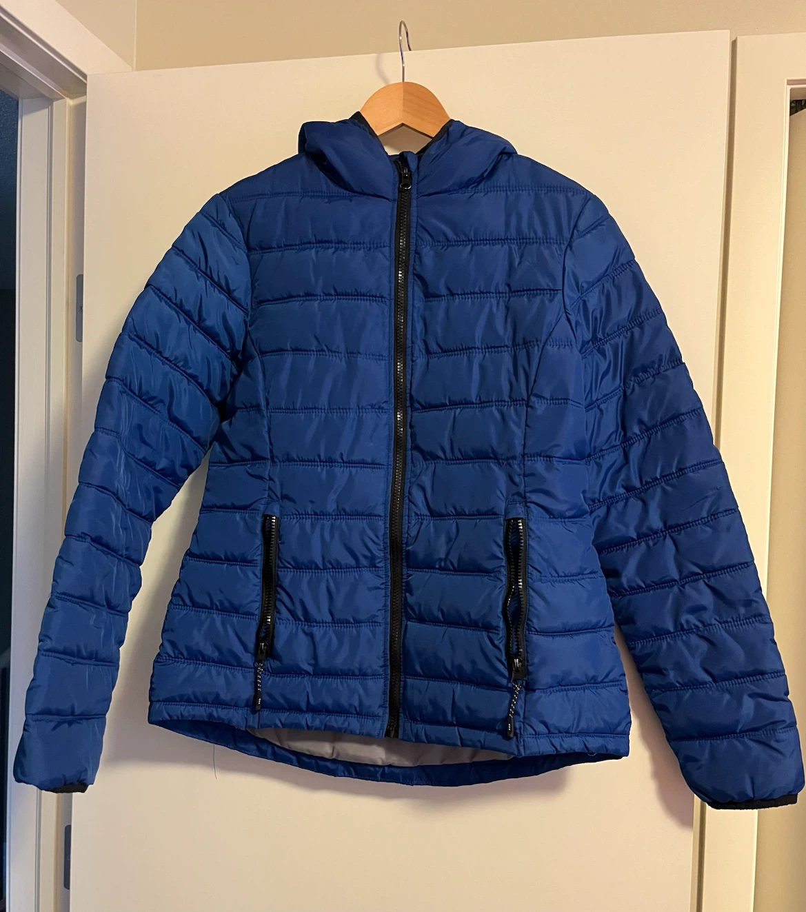 Blue puffer jacket