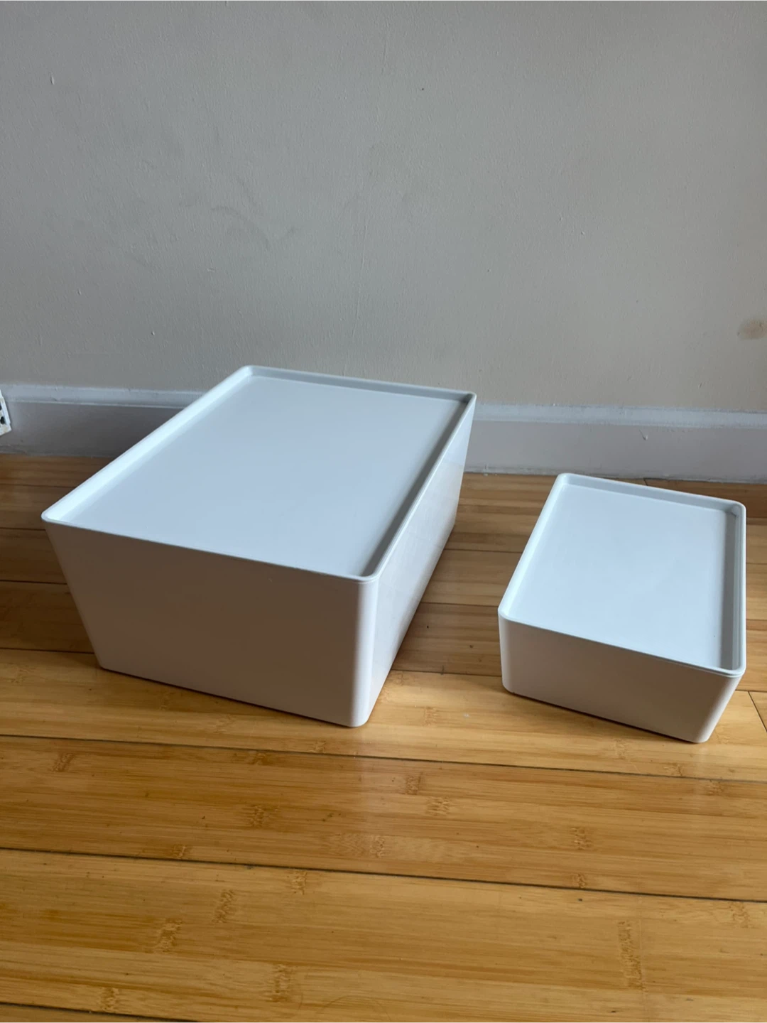 Two White Plastic Storage Boxes with Lids - photo 2