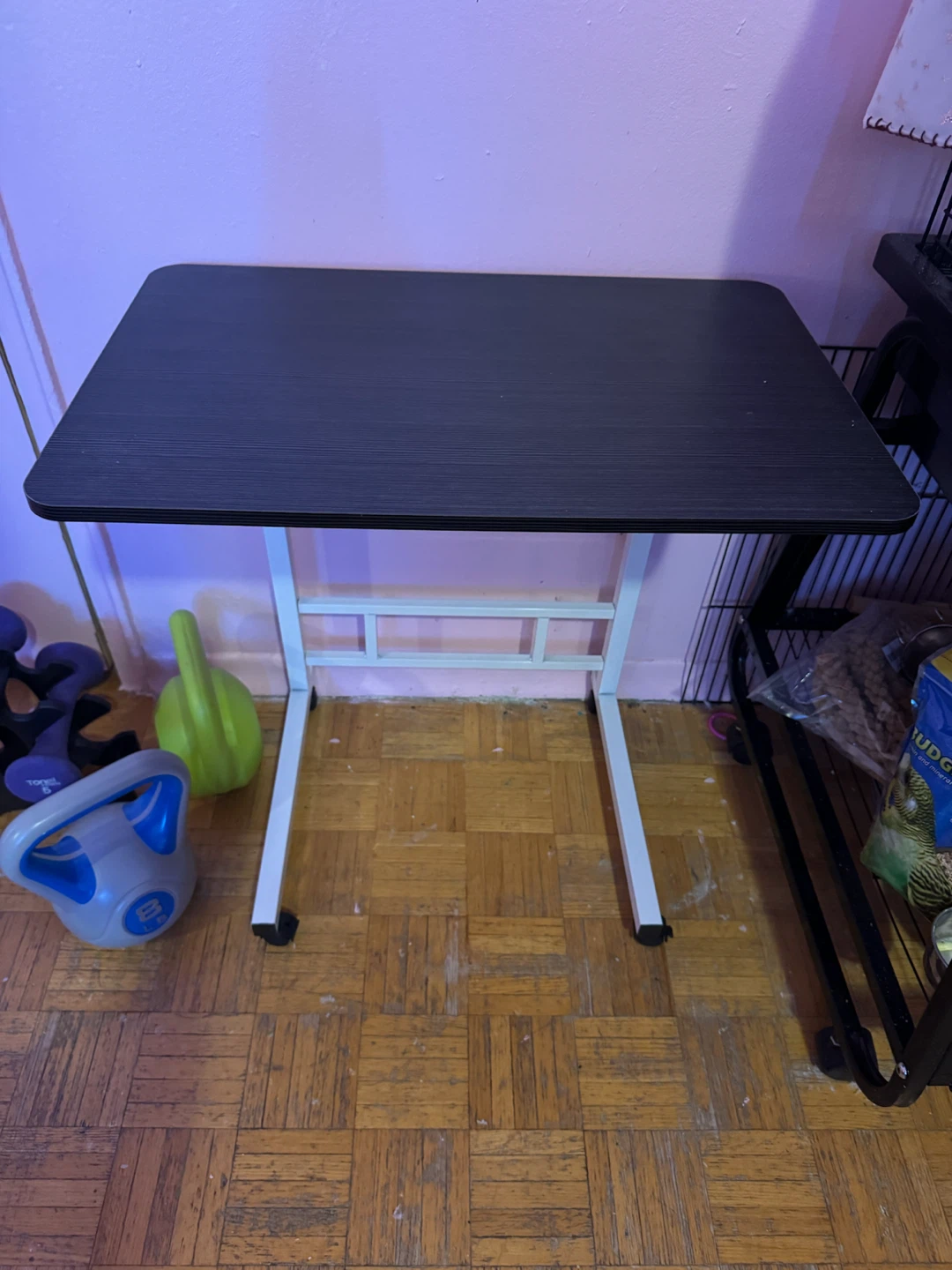 Mobile Overbed Table or desk with Black Top