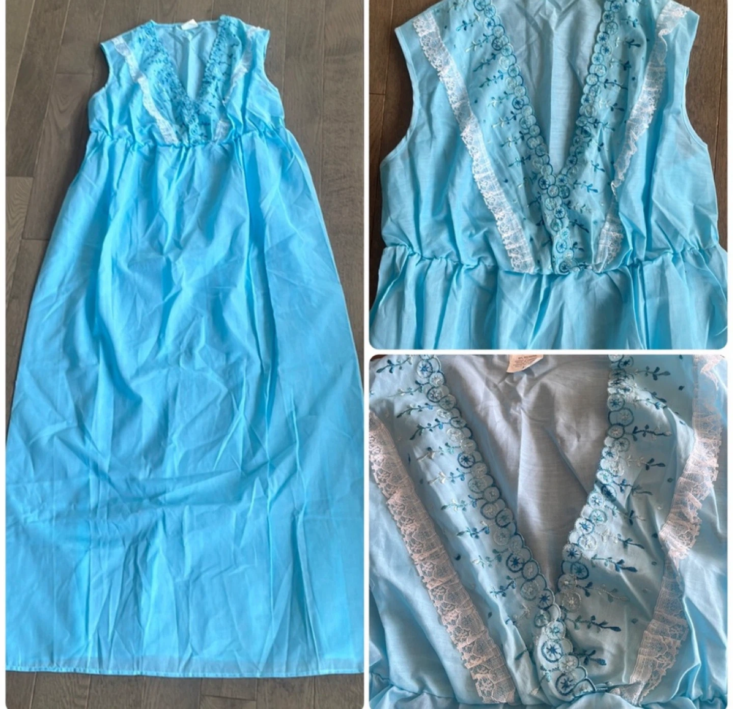 Vintage maxi Light Blue Embroidered Nightgown