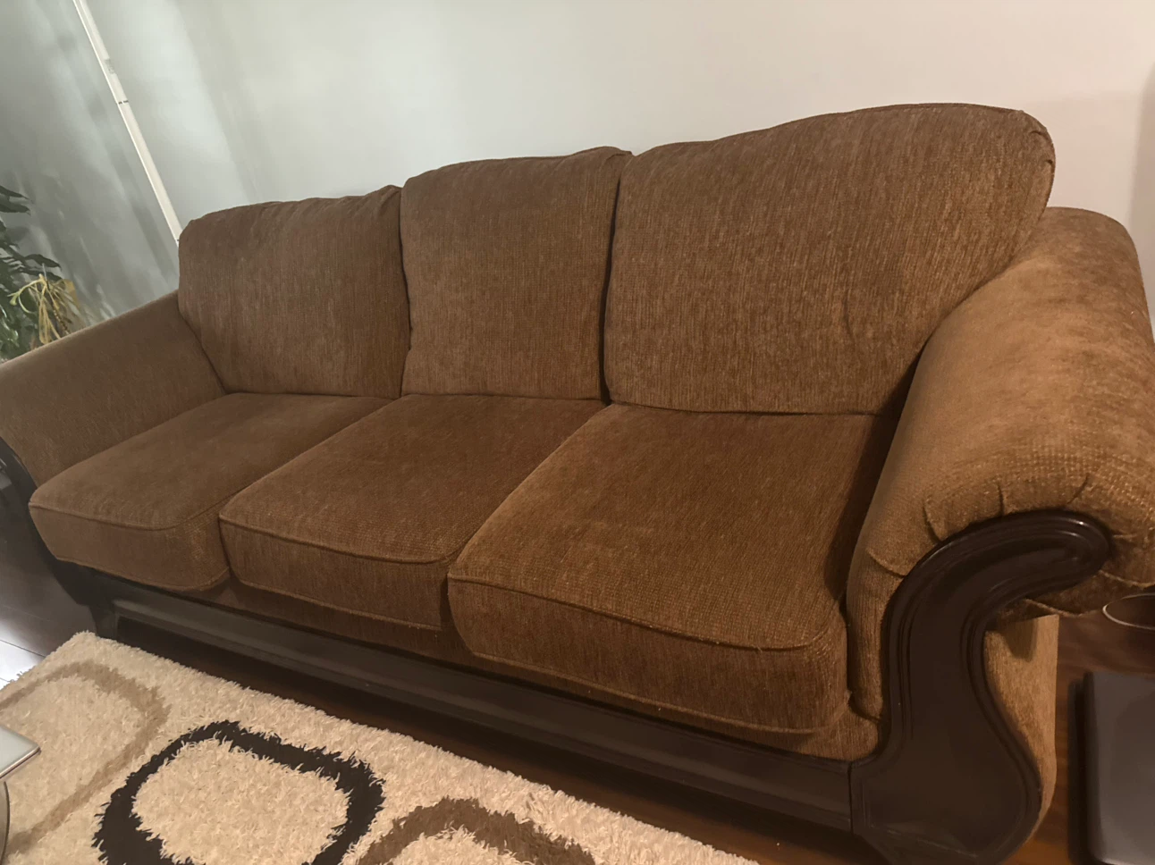 Three-Seater Brown Fabric Sofa