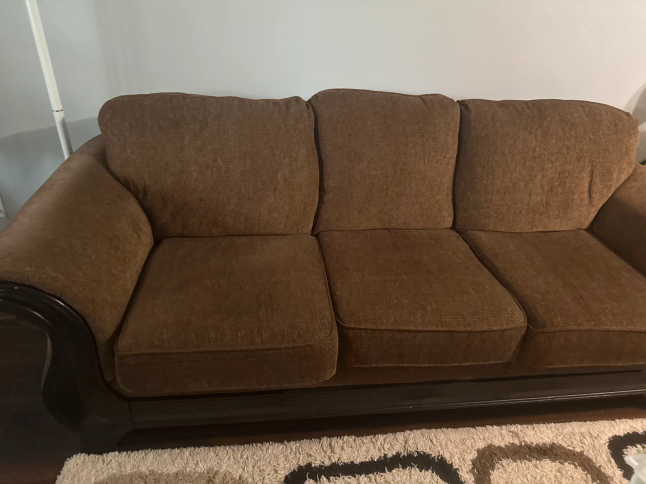 Three-Seater Brown Fabric Sofa - photo 2