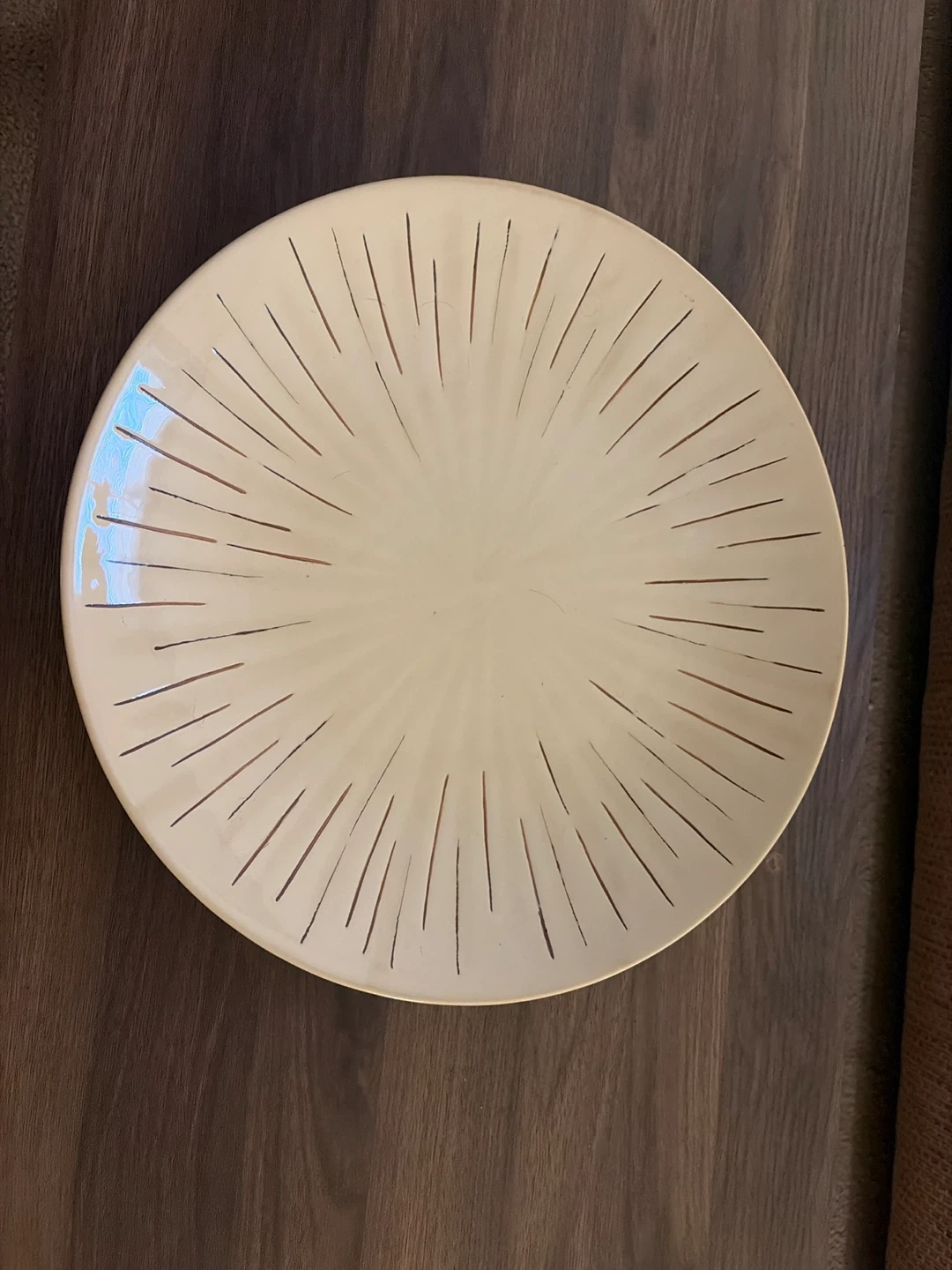 Cream Decorative Plate with Sunburst Pattern