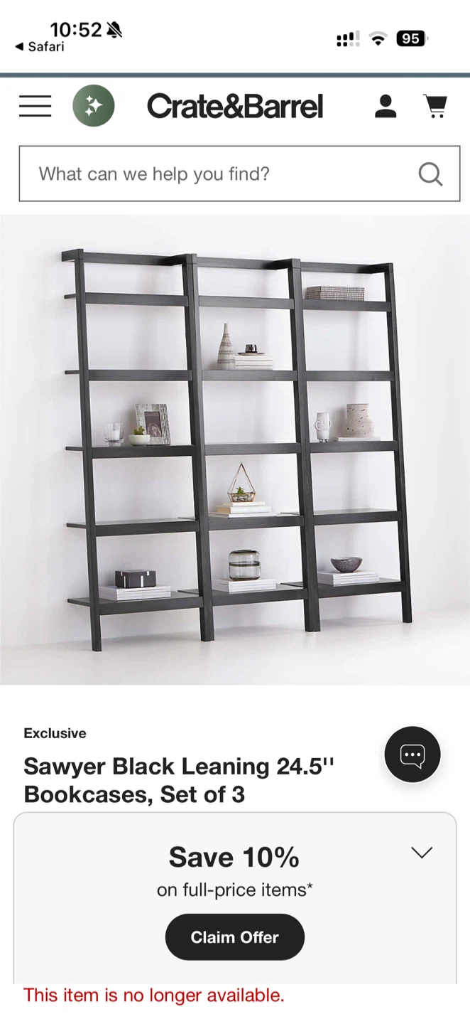 Crate & Barrel Sawyer Black Leaning Bookcases, Set of 3 - photo 2