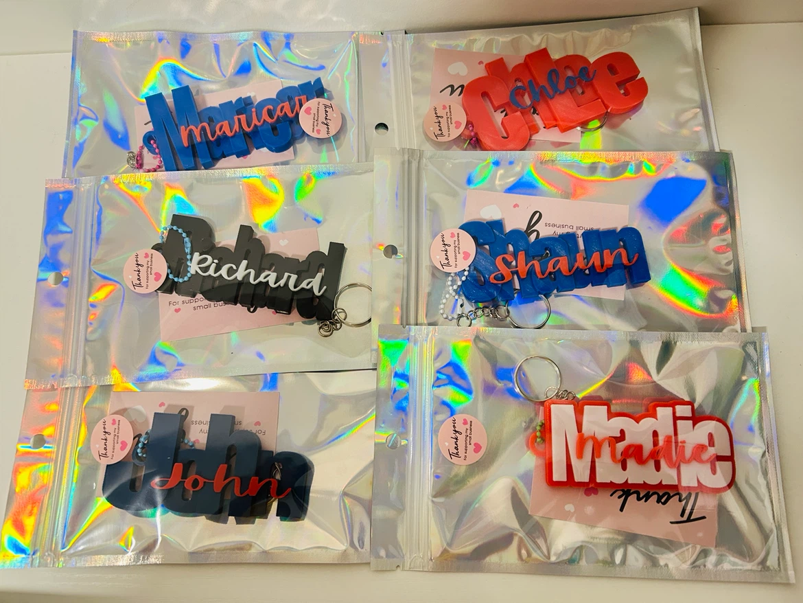 3pcs Custom 3D Printed Name Keychains