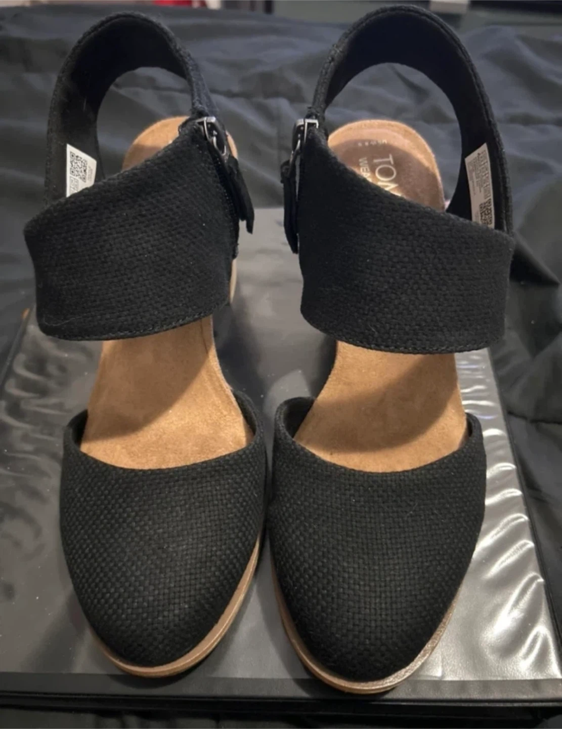 TOMS Black Wedges (8.5)