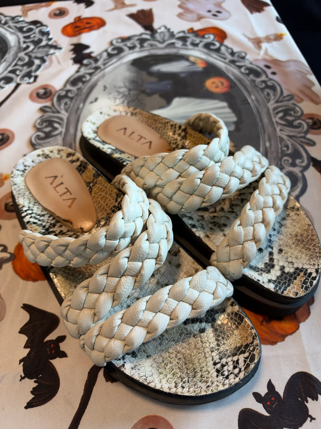 Leather Braided Platform Slides, Size 10