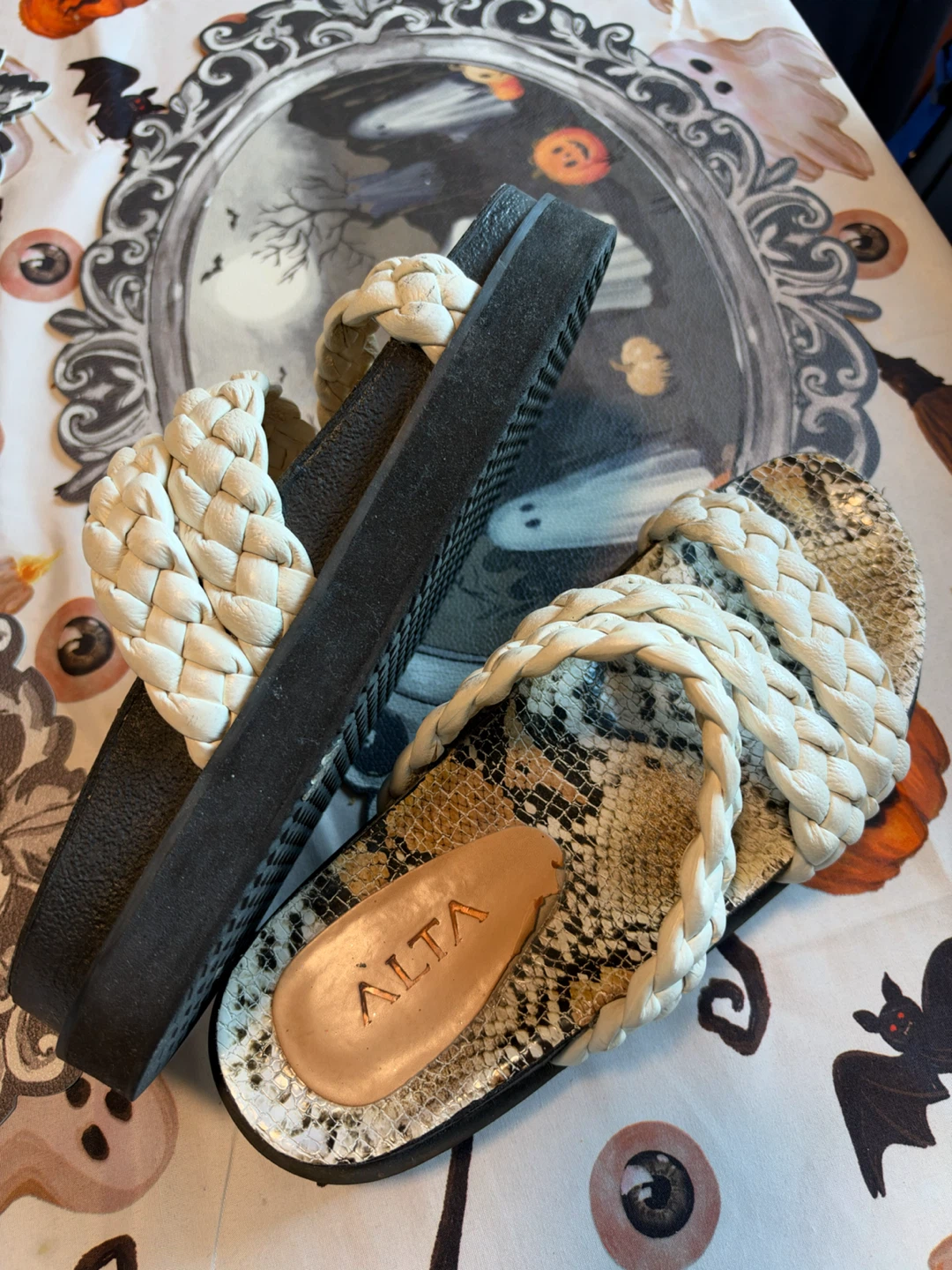 Leather Braided Platform Slides, Size 10 - photo 3
