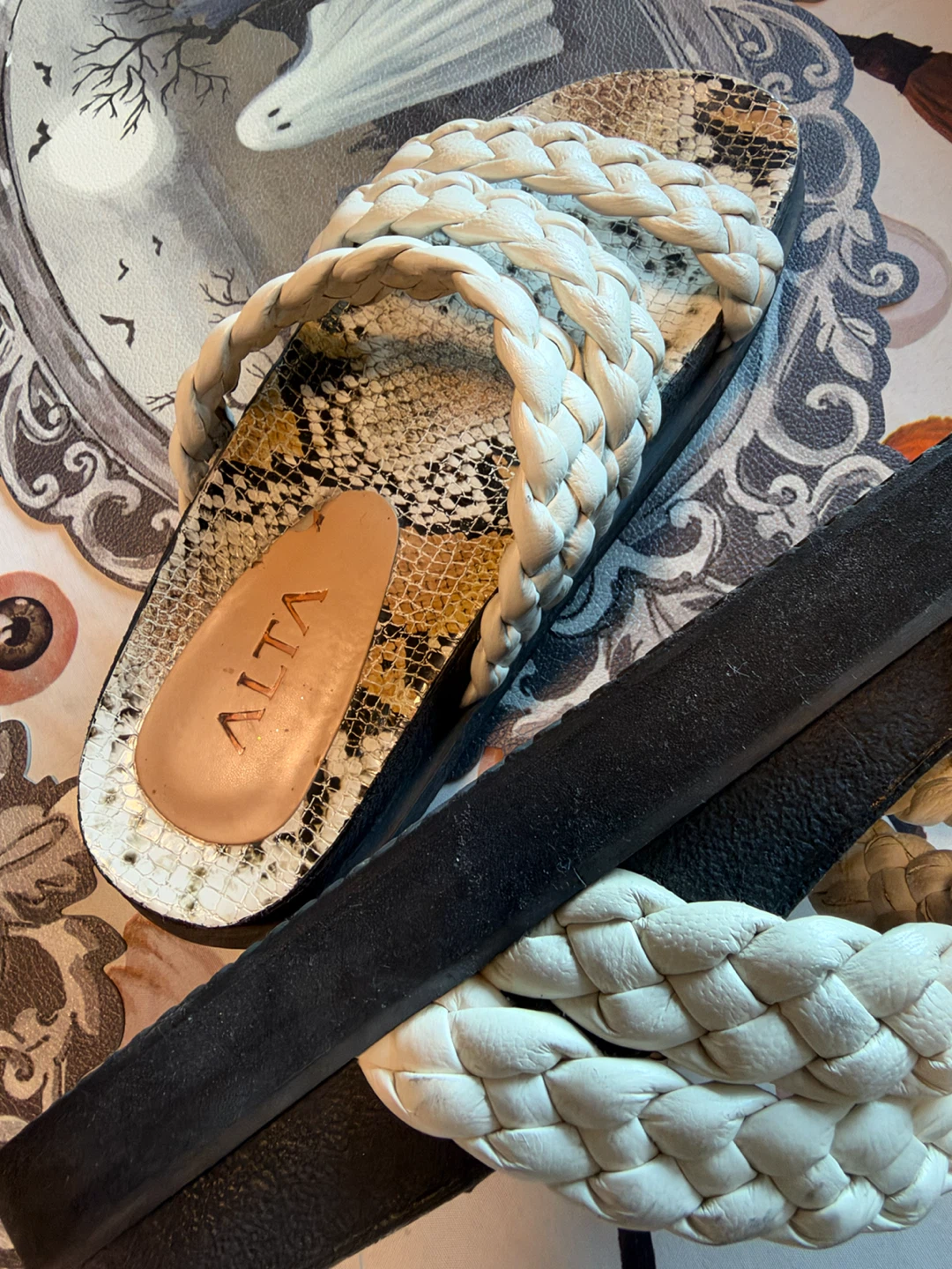 Leather Braided Platform Slides, Size 10 - photo 5