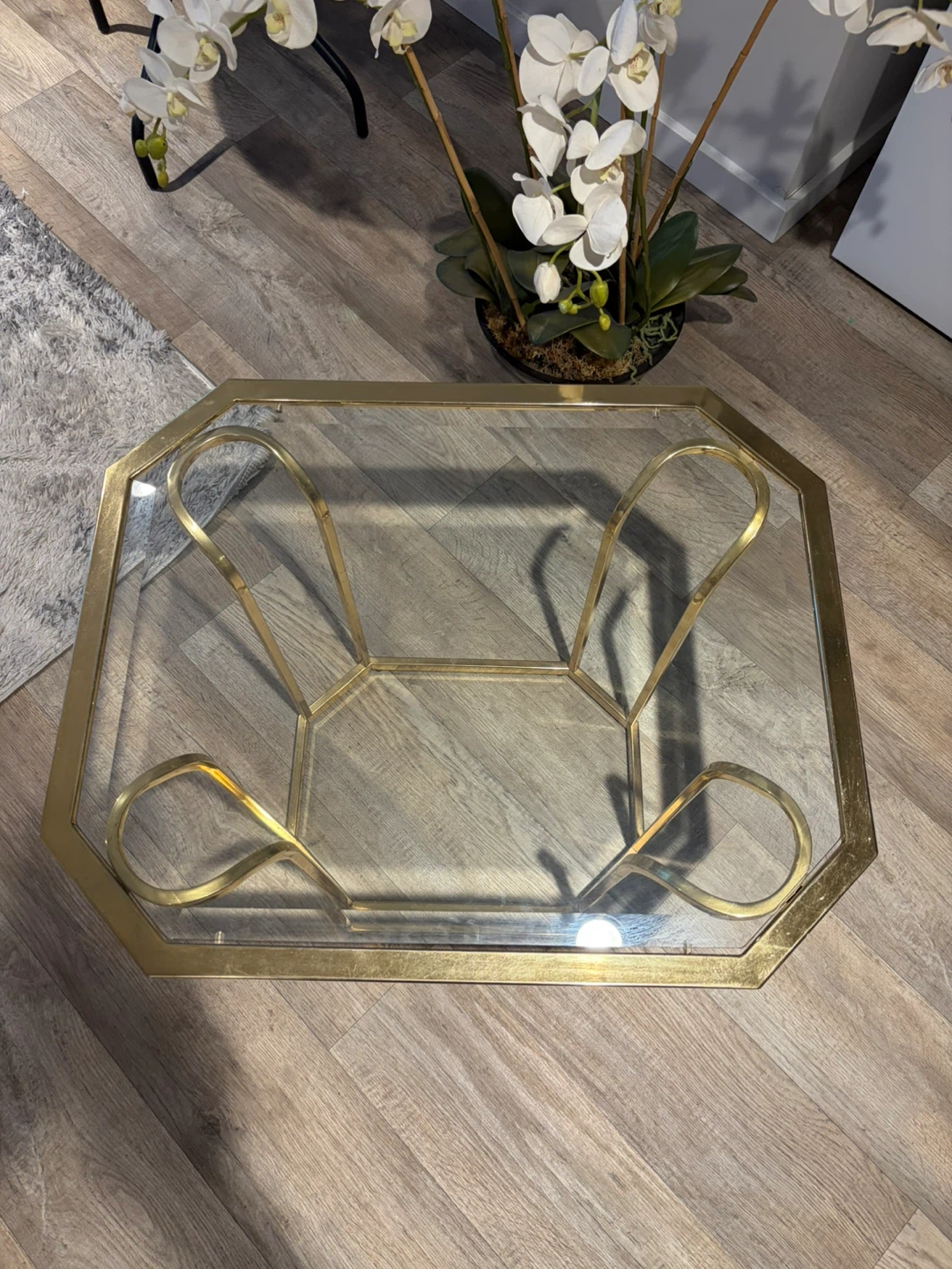 Hexagonal Gold and Glass Side Table