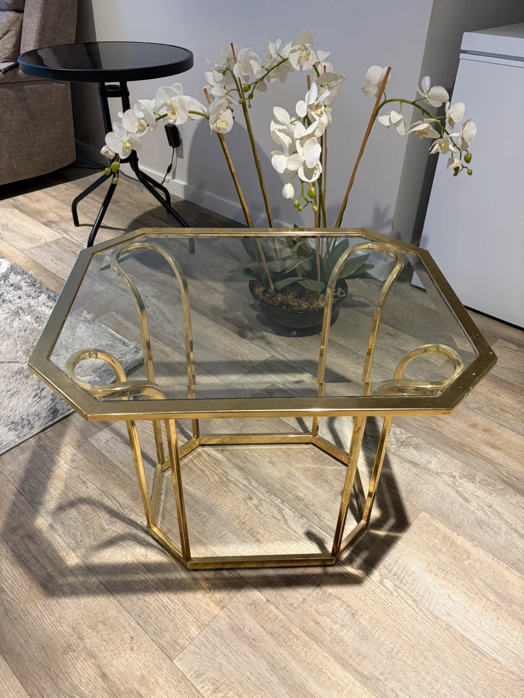 Hexagonal Gold and Glass Side Table - photo 2