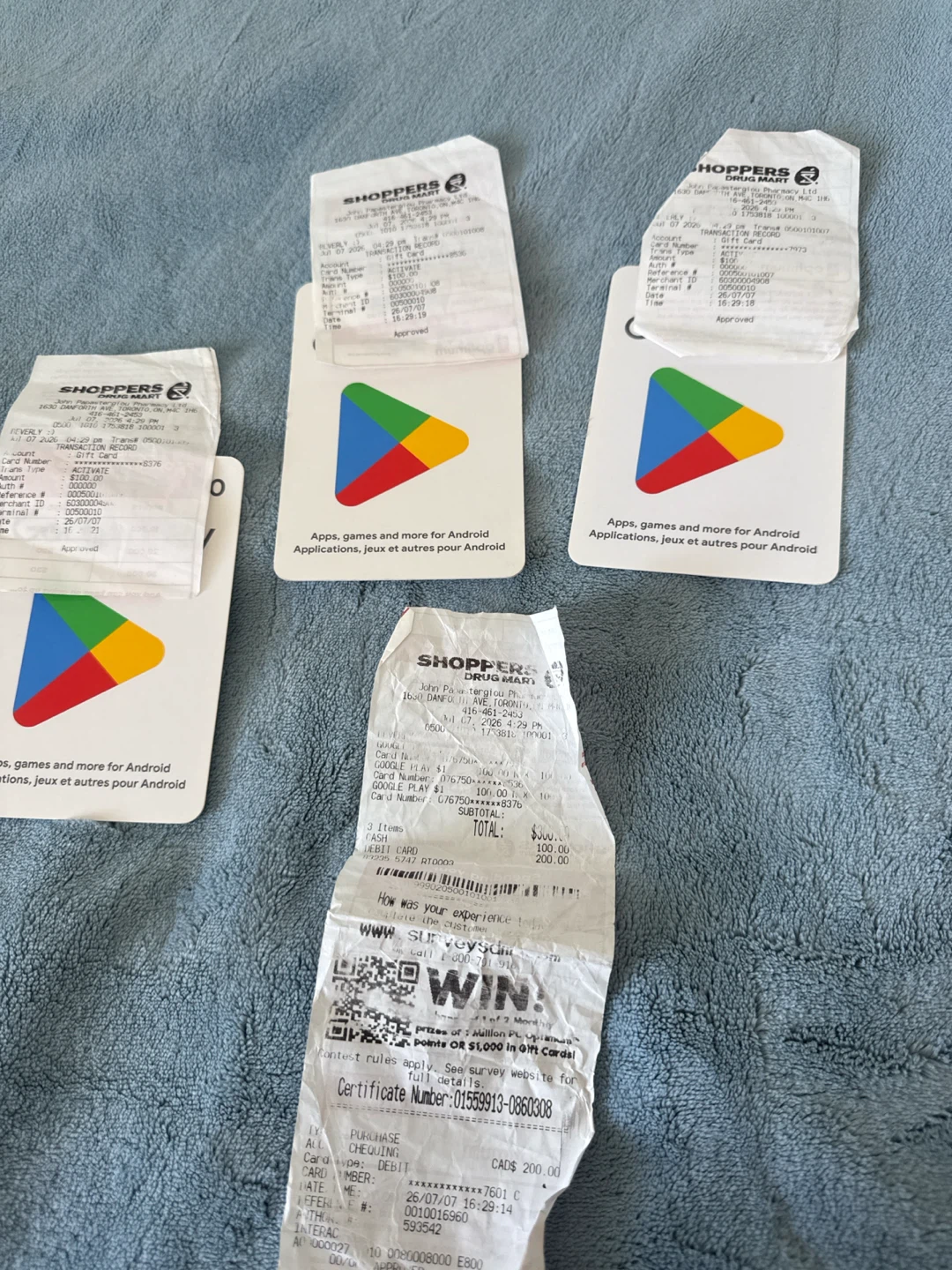 3 x $100 Google Play Gift Cards