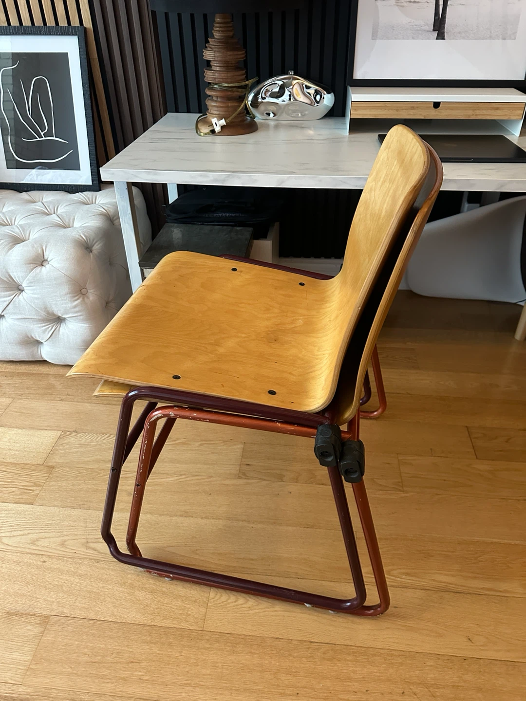 RARE VINTAGE MCM KINETICS PLY WOOD CHAIRS DINING DESK SIDE - photo 4