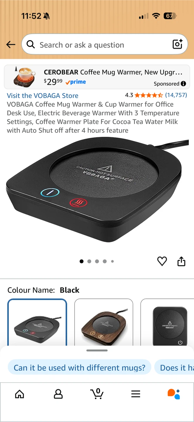 Vobaga Electric Coffee Mug Warmer - Black