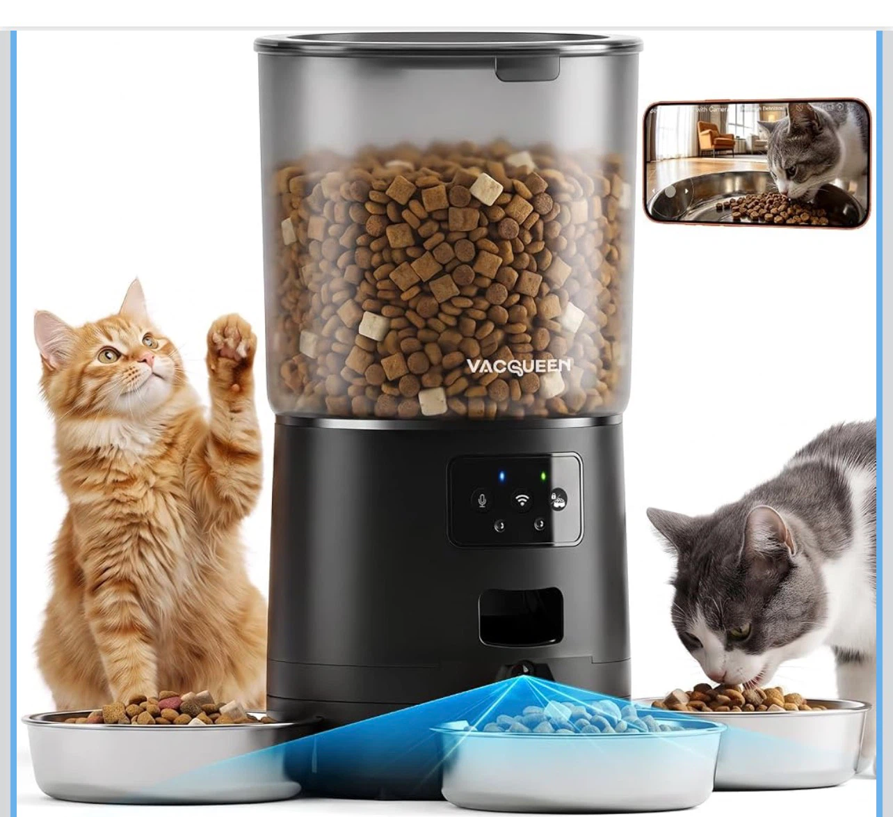 Smart 3-Bowl Pet Feeder with Camera