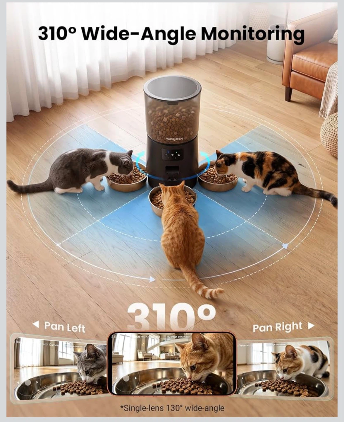 Smart 3-Bowl Pet Feeder with Camera - photo 2
