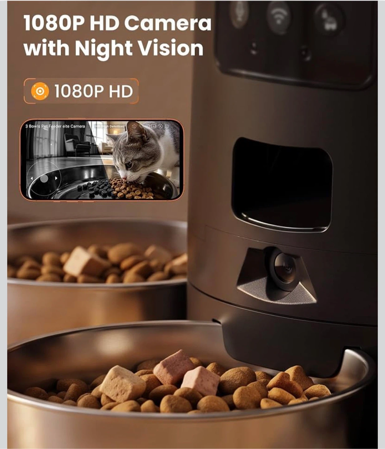 Smart 3-Bowl Pet Feeder with Camera - photo 3