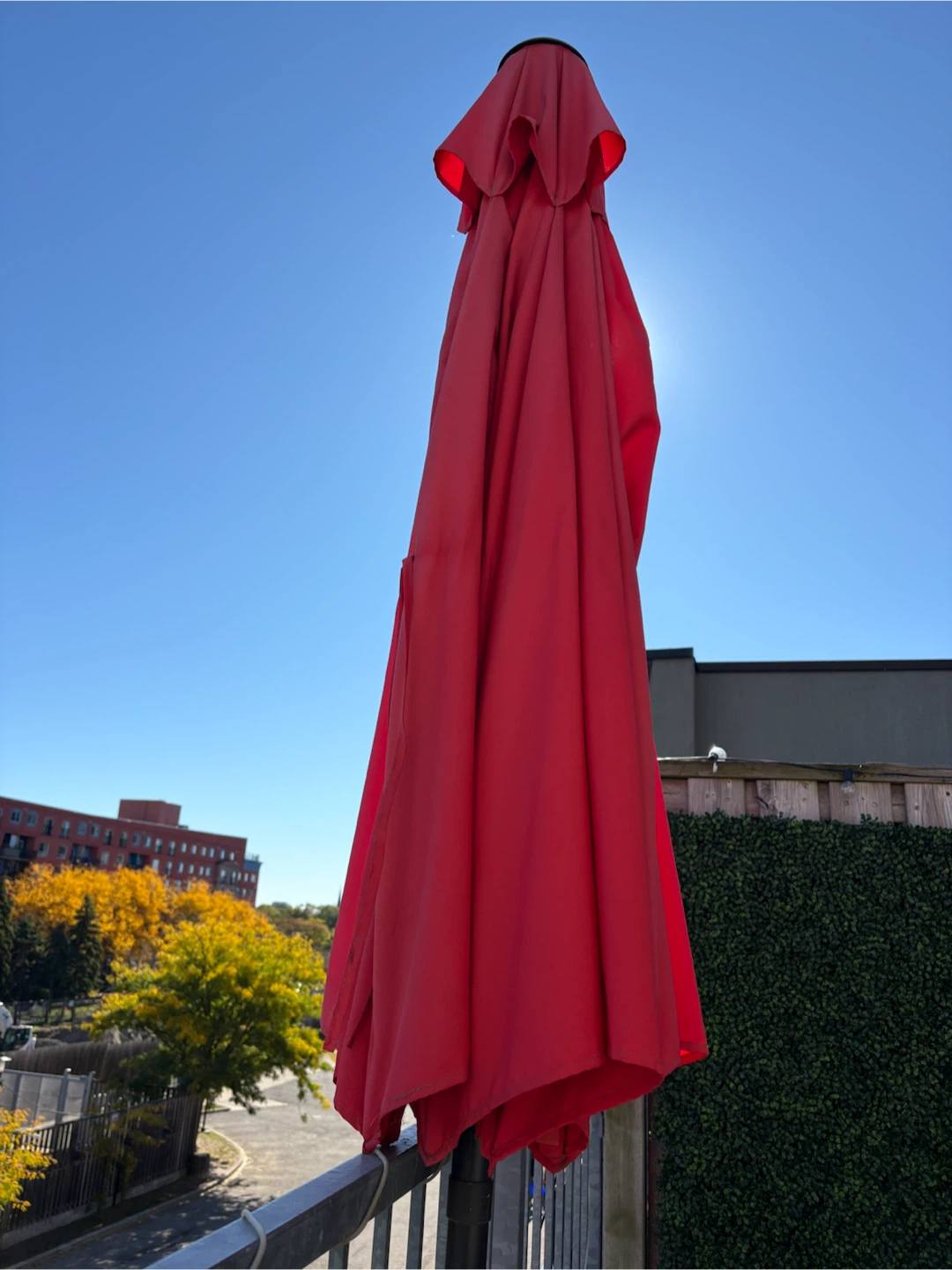 Red Patio Umbrella with deck attachment and stand - photo 2