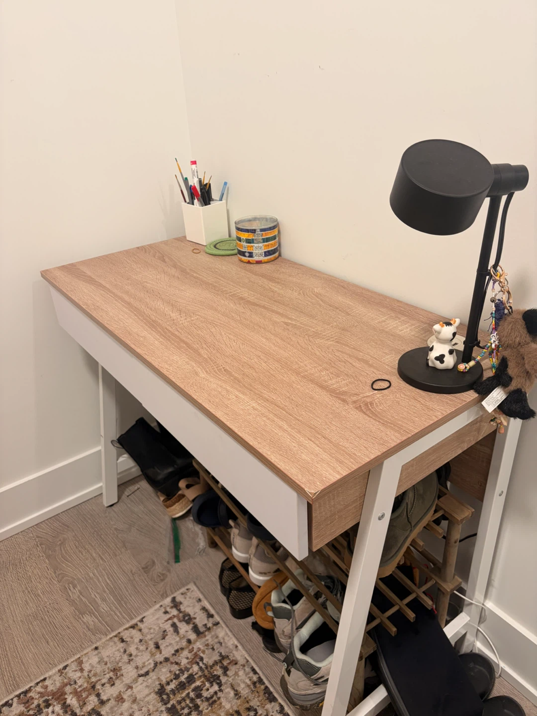 Wood and White Desk with Lower Shelf