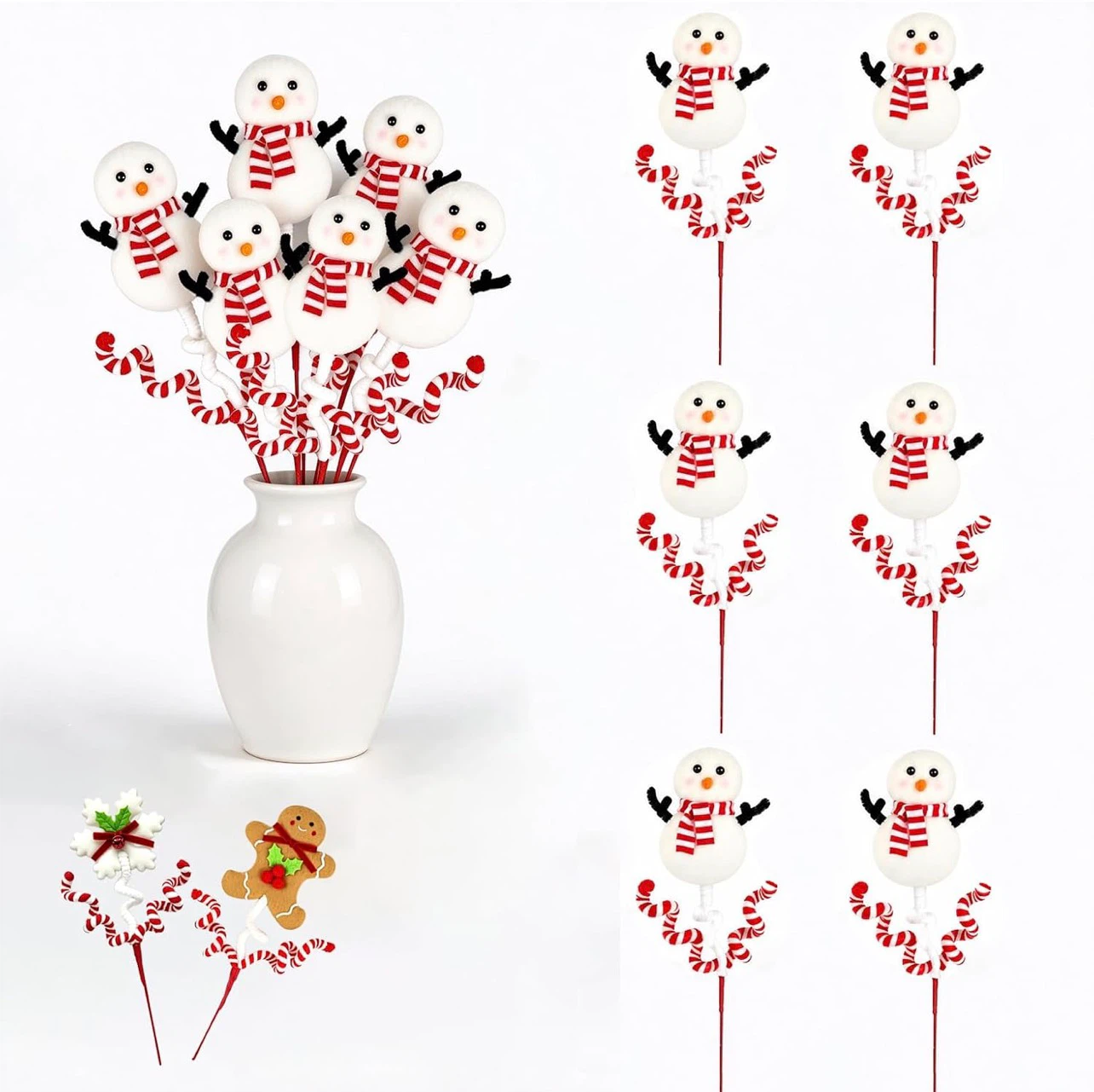 6-Piece Set Plush Snowman Christmas Picks