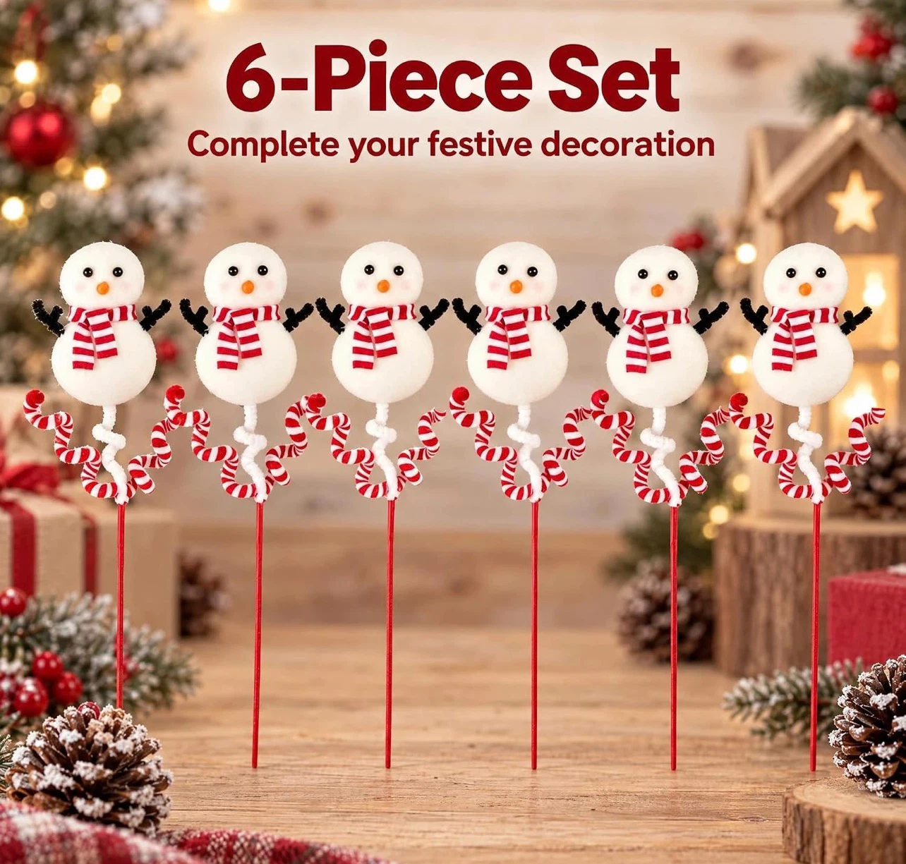 6-Piece Set Plush Snowman Christmas Picks - photo 2