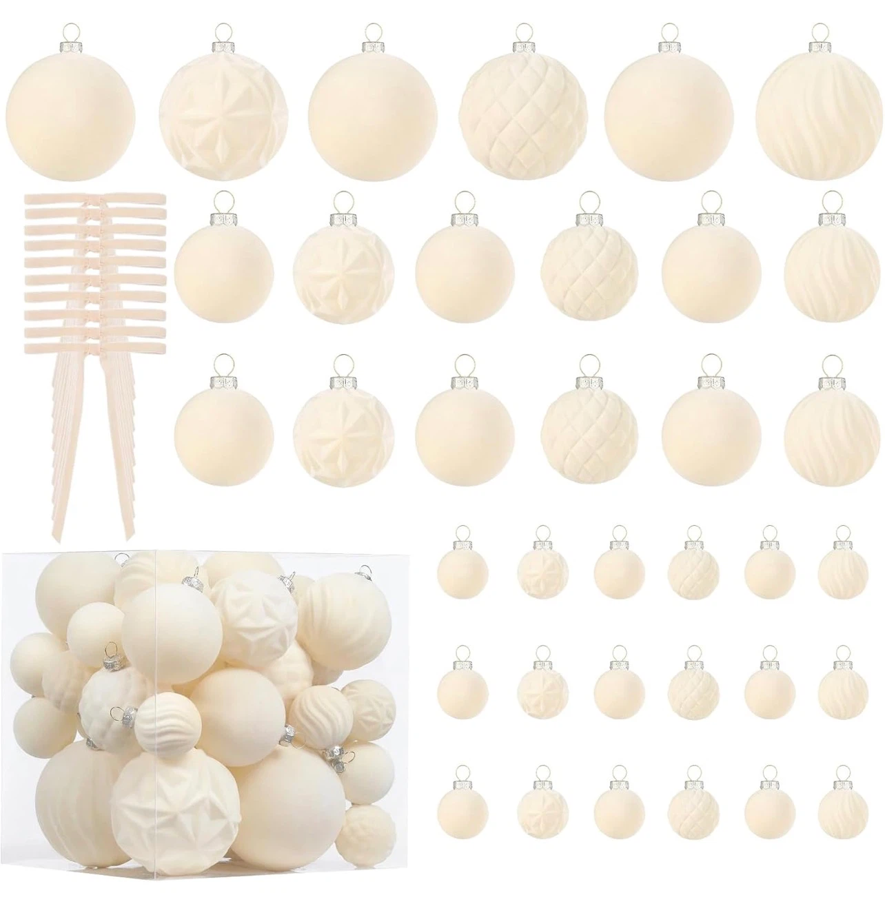 Velvet Christmas Ornaments, 36 Pieces