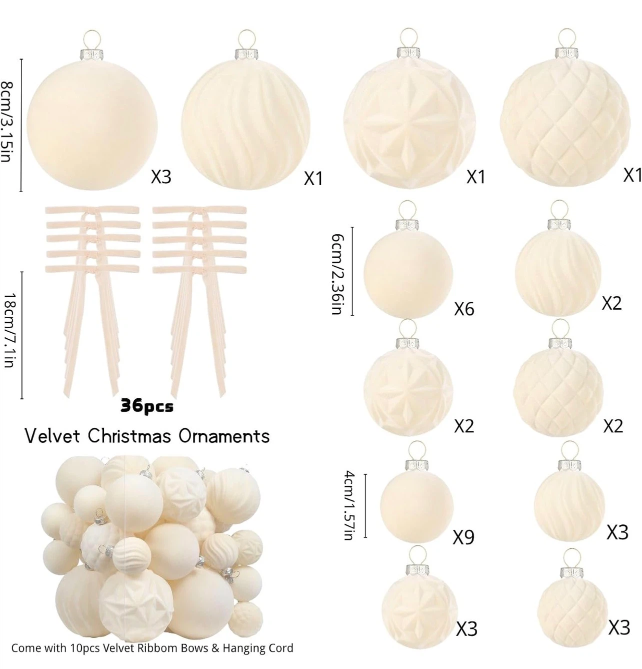 Velvet Christmas Ornaments, 36 Pieces - photo 3
