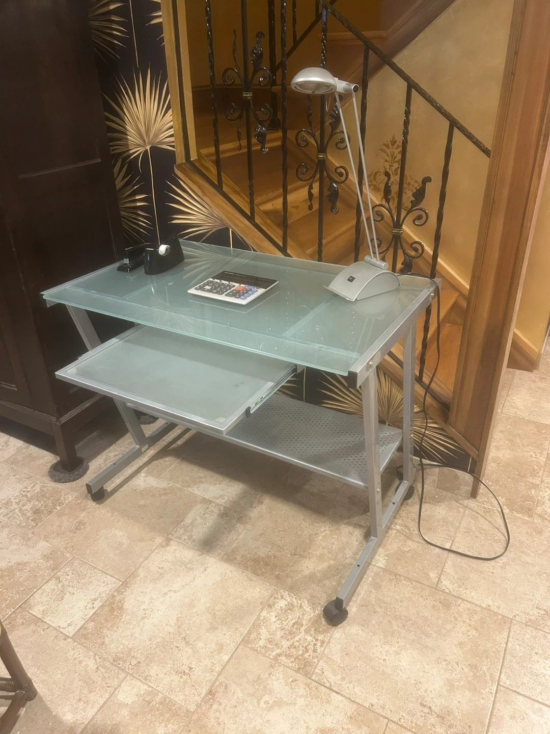 Glass Computer Desk with Keyboard Tray