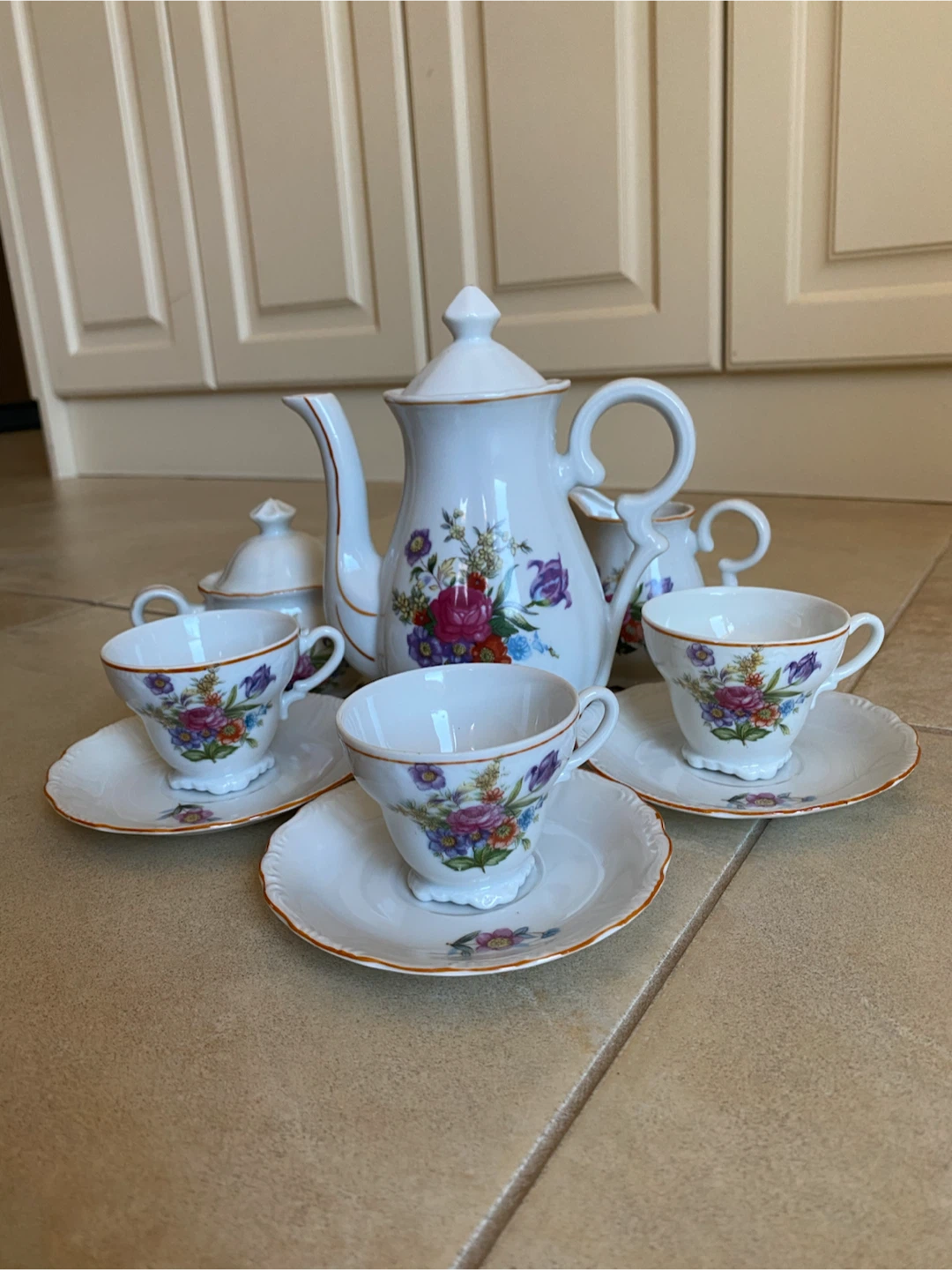 1950 Vintage Floral Porcelain Espresso Set