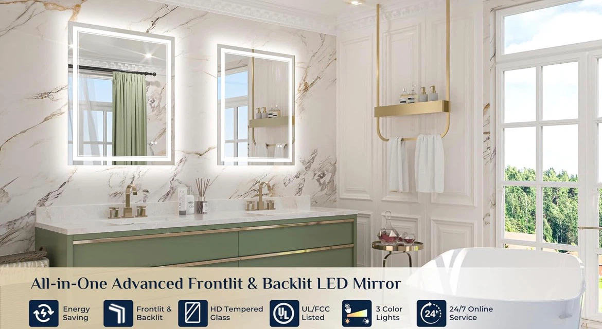 LED Bathroom Mirror 28 x 36 Inch, Front & Backlit, - photo 3