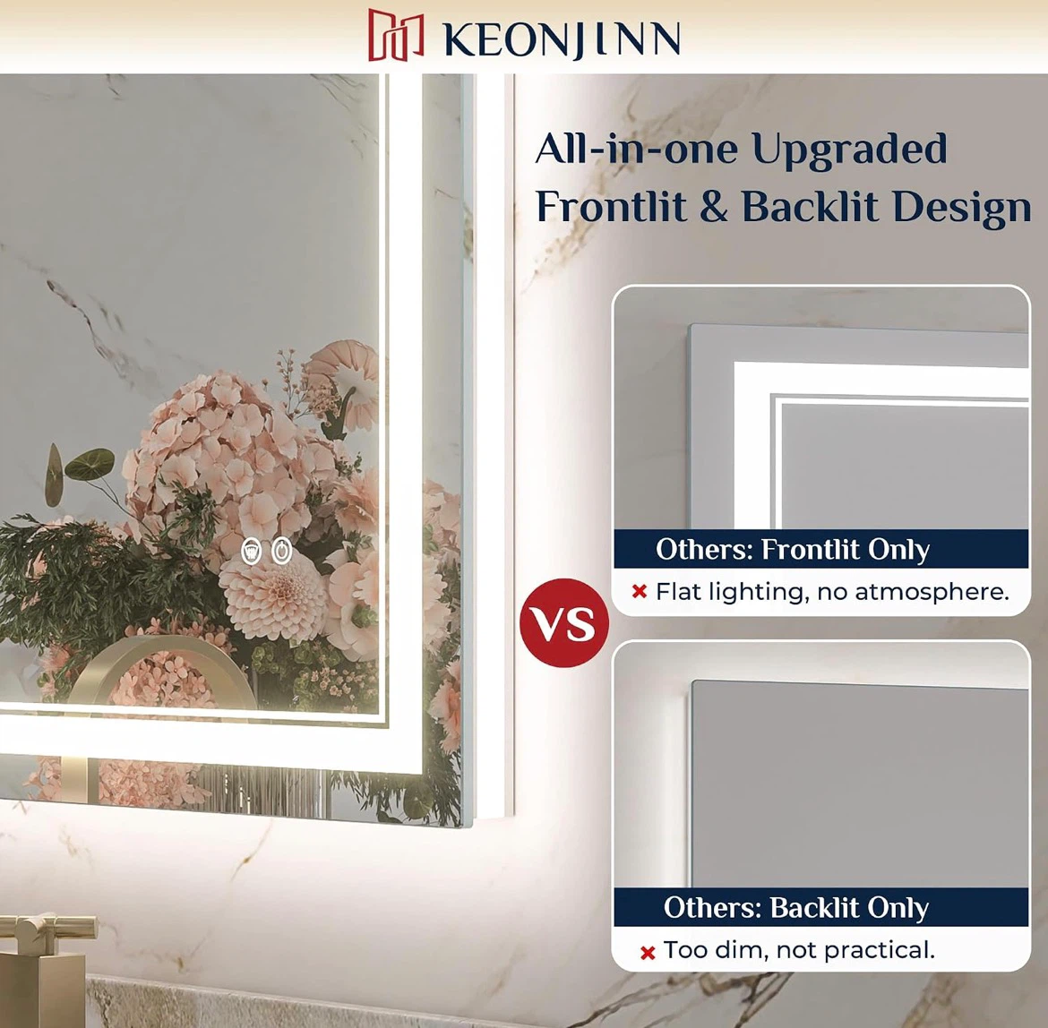 LED Bathroom Mirror 28 x 36 Inch, Front & Backlit, - photo 4