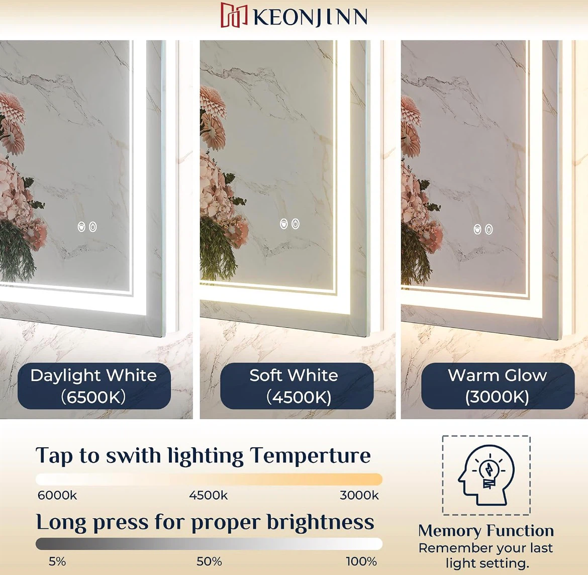 LED Bathroom Mirror 28 x 36 Inch, Front & Backlit, - photo 5