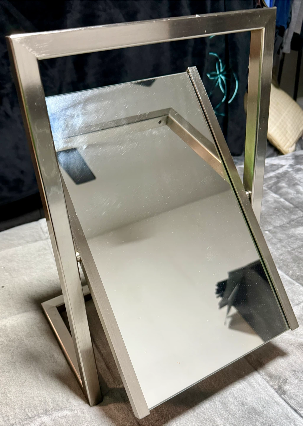 Brushed Metal Swivel Tabletop Mirror