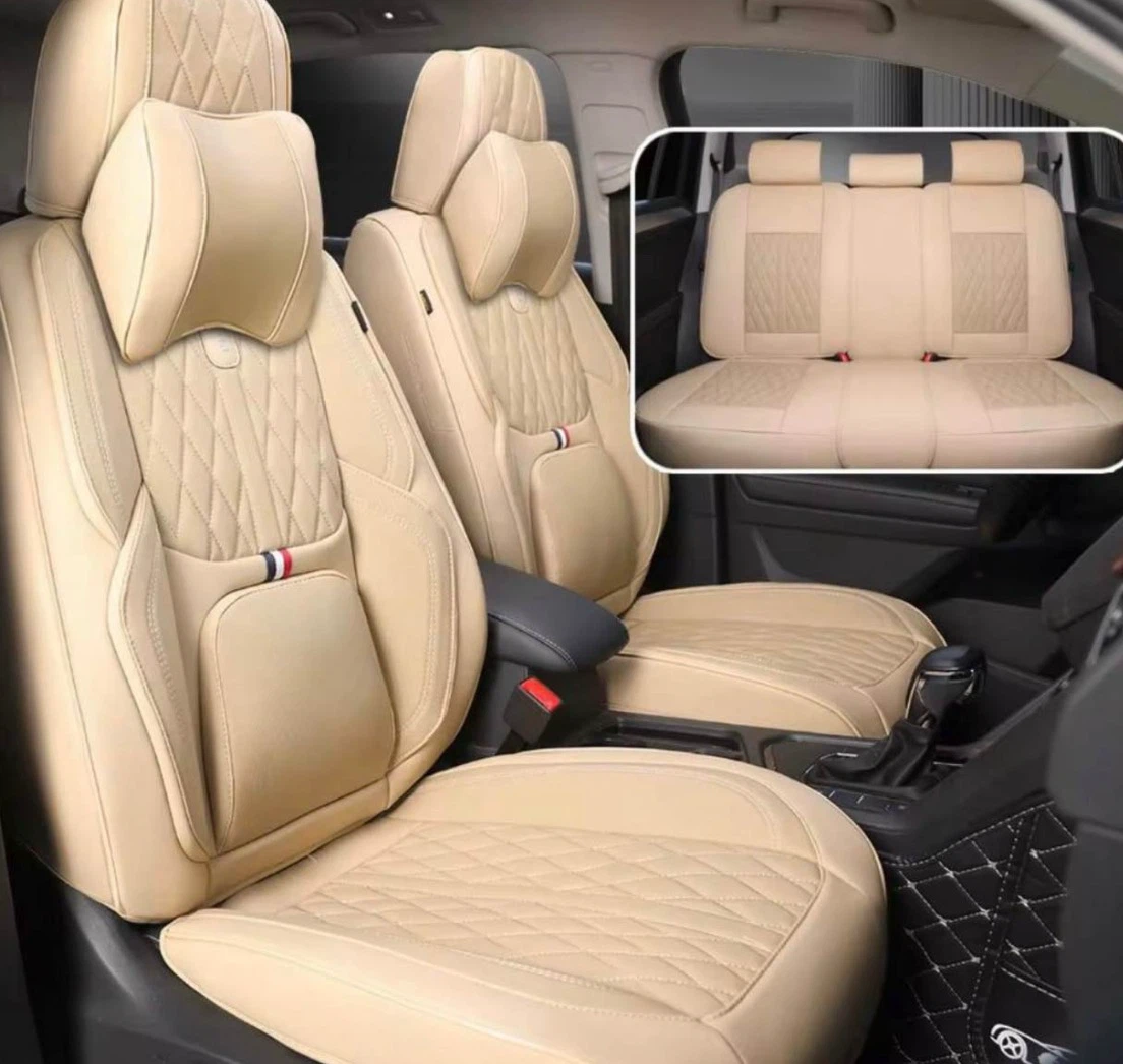 Beige Quilted Car Seat Cover Set