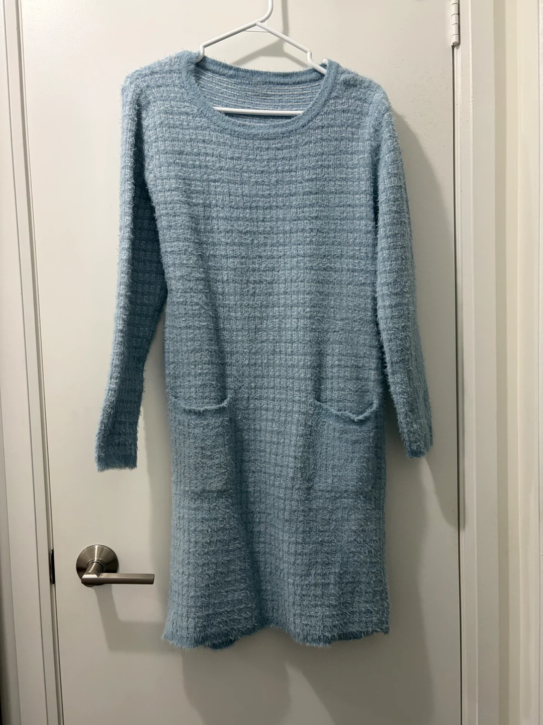 Light Blue Fuzzy Knit Sweater Dress