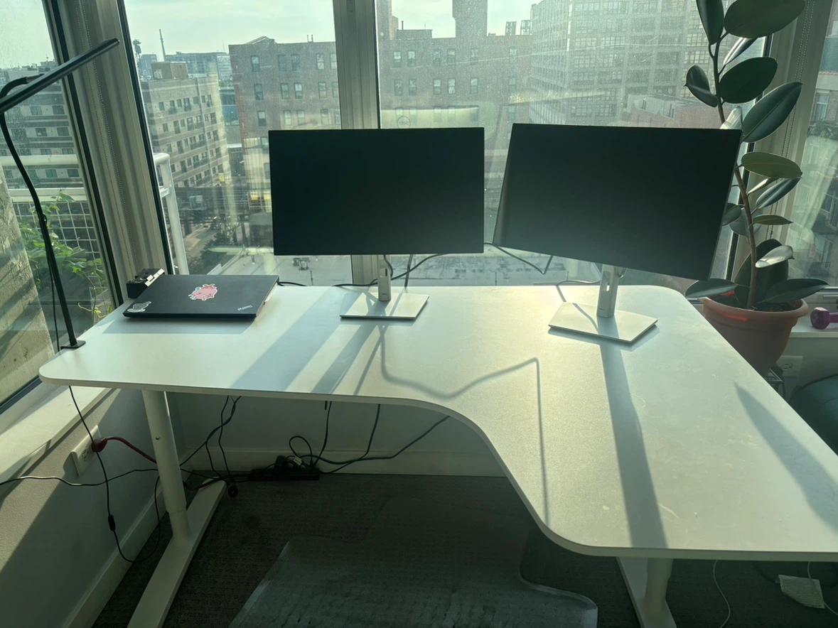 IKEA White L-Shaped Adjustable Desk - photo 2