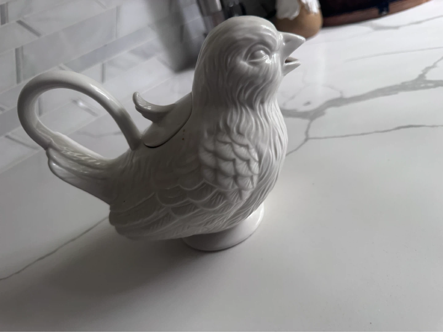 White Ceramic Bird Teapot and Cup Set