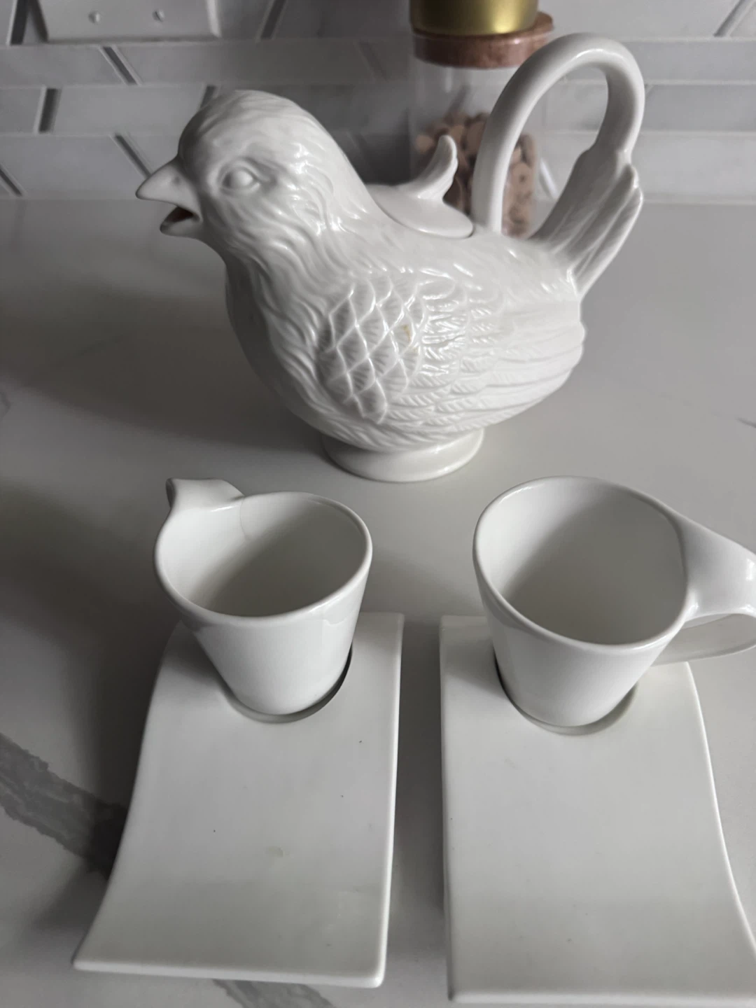 White Ceramic Bird Teapot and Cup Set - photo 2