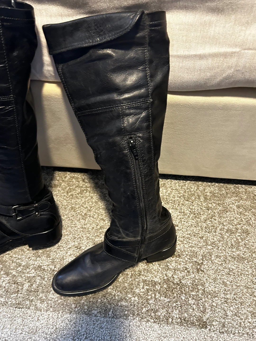 BROWNS - Black Leather Knee-High Boots