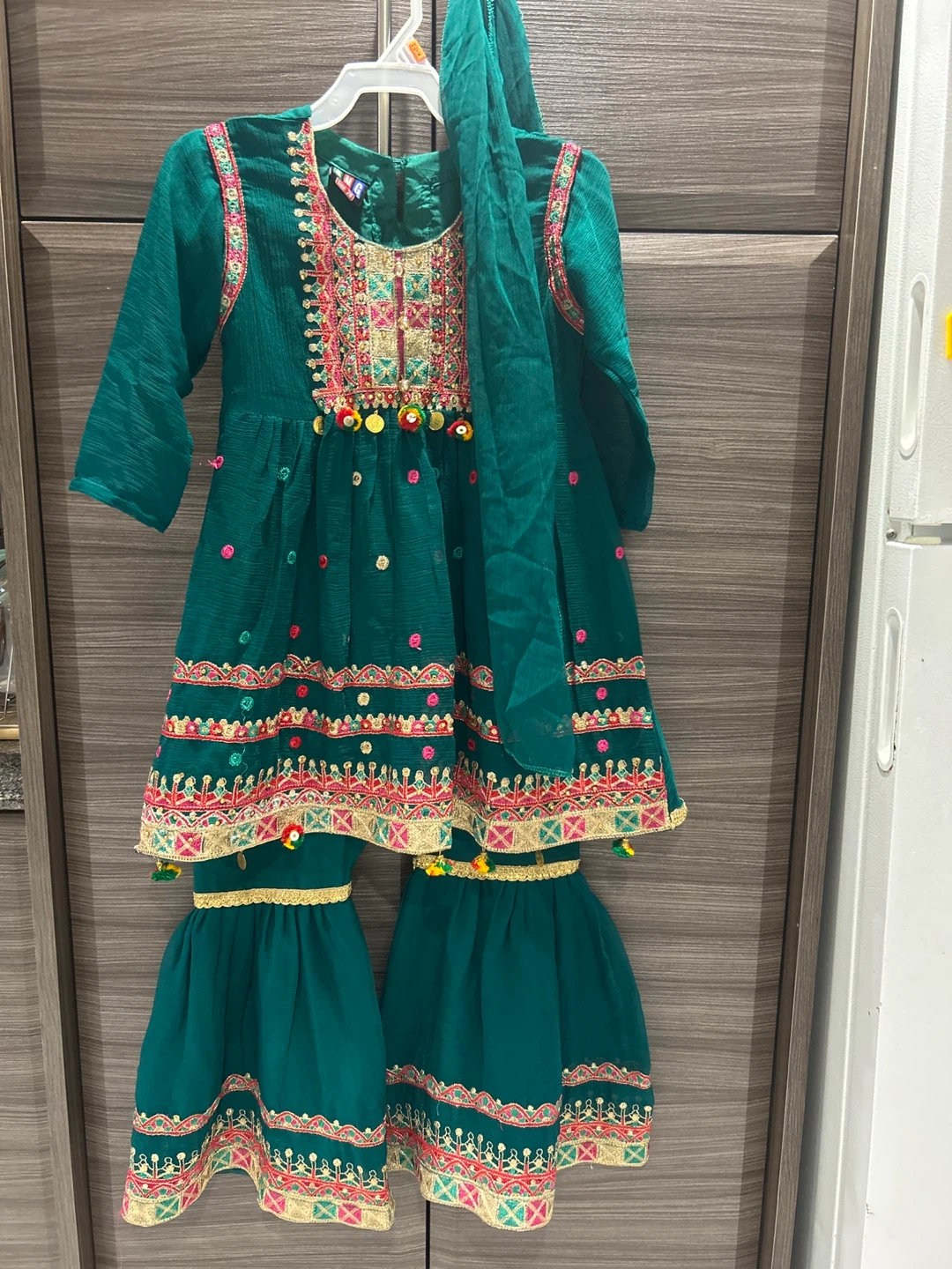 Girls Teal Traditional Embroidered Outfit Size 28