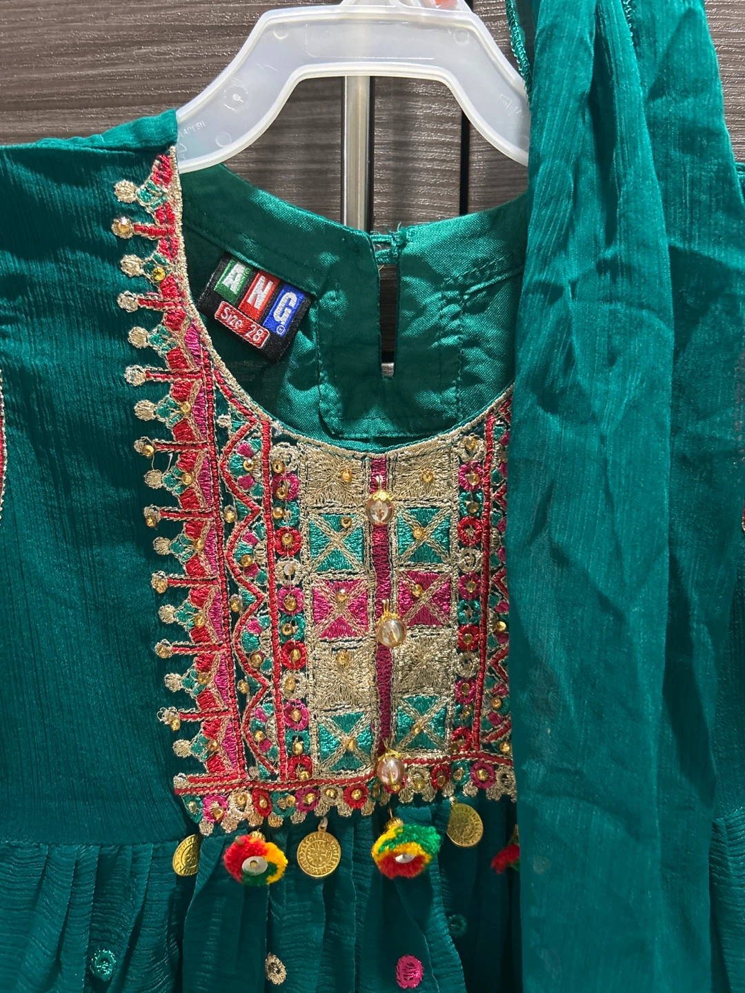 Girls Teal Traditional Embroidered Outfit Size 28 - photo 2
