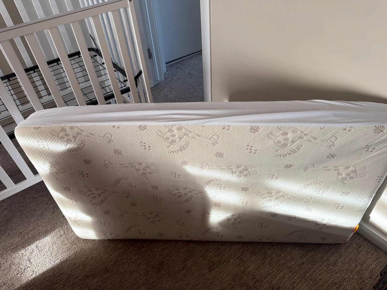 White Wooden Crib with Mattress