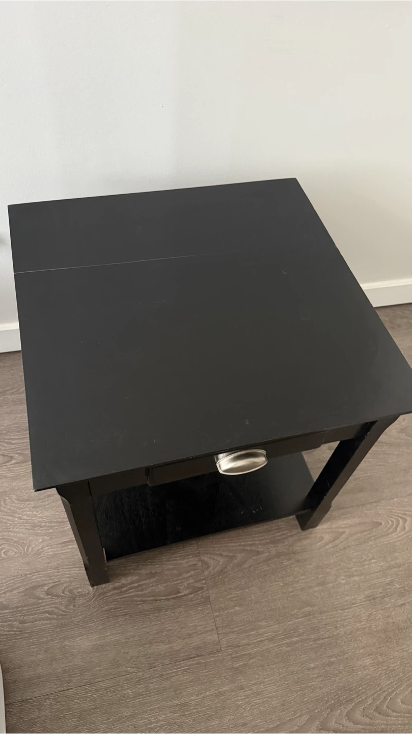 Black Wooden End Table with Drawer