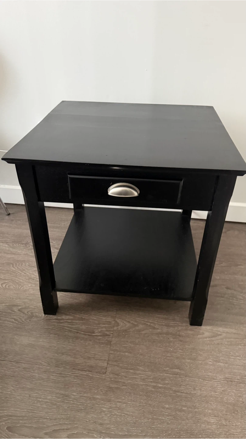 Black Wooden End Table with Drawer - photo 2