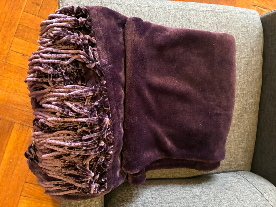 Purple Velvet Fringe Throw Blanket
