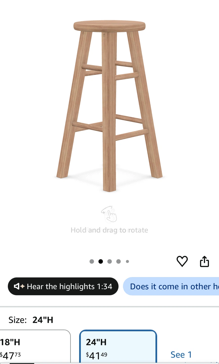 Unfinished Wood Bar Stool 24 inch