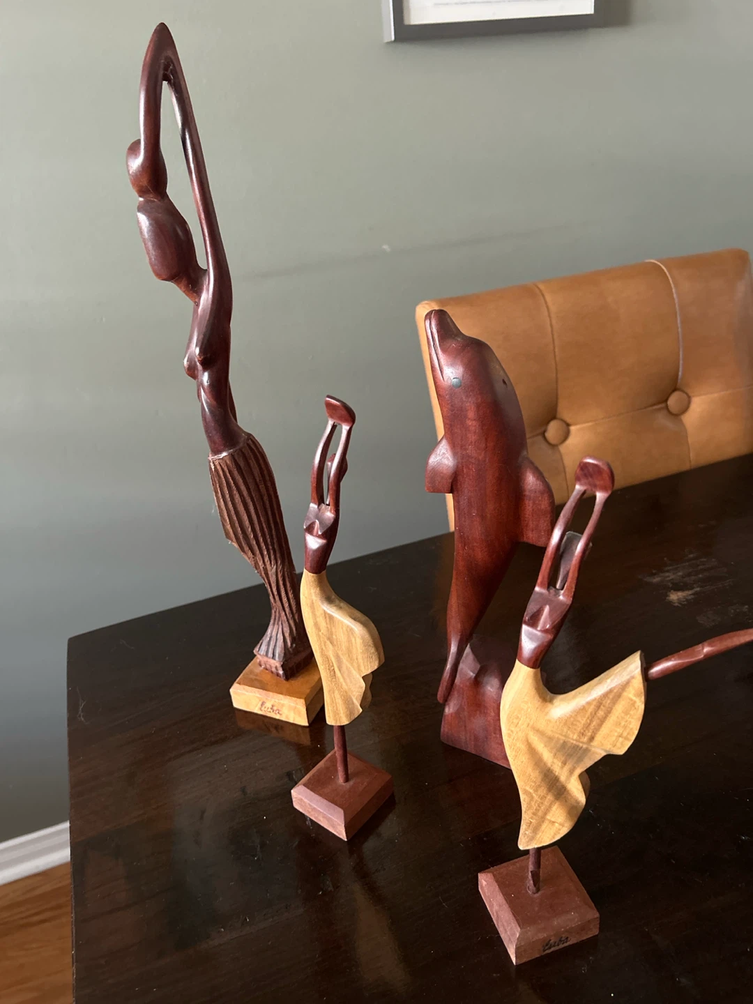 Set of 4 Hand-Carved Wooden Sculptures