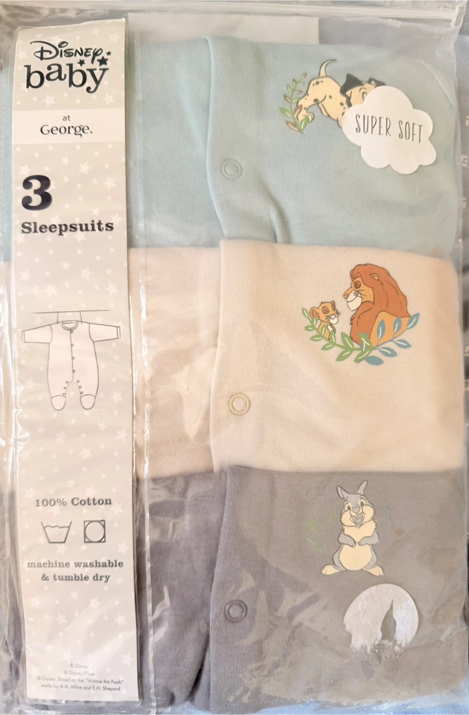 Disney Baby Sleepsuits 3-Pack 6-9 Months