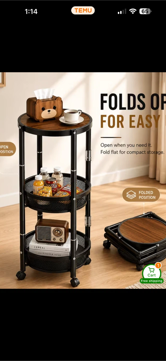 3-Tier Foldable Rolling Storage Cart - photo 2